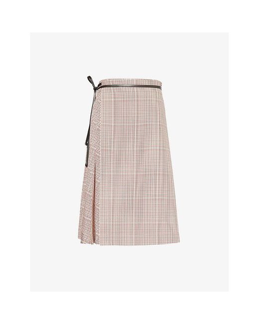 Bottega Veneta Pink Check-Print Pleated Woven-Blend Midi Skirt