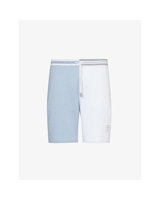 Thom Browne Blue Funmix Contrast-panel Cotton-jersey Shorts for men