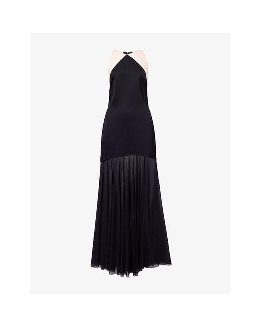 David Koma Blue Halter-Neck Semi-Sheer Satin Gown