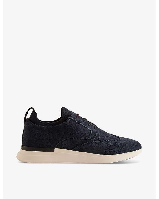 Ted Baker Blue Vy Haltonn Contrast-sole Suede Low-top Trainers for men