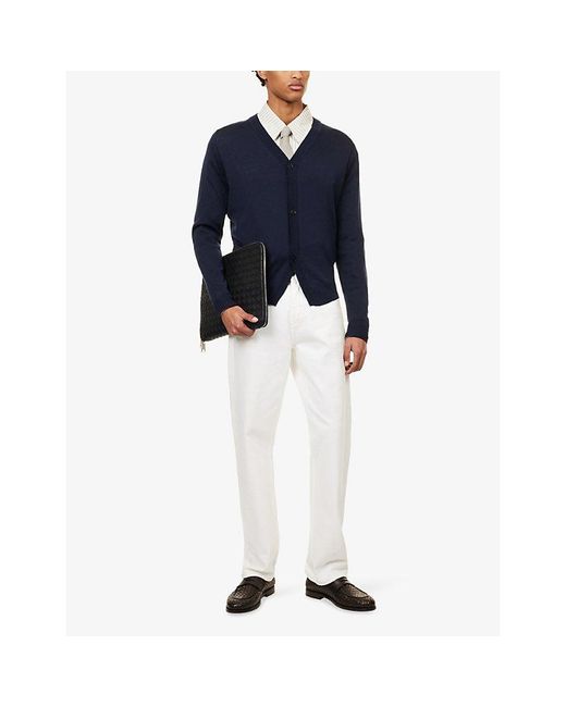 John Smedley Blue X Bill Nighy V-Neck Merino Wool Cardigan for men