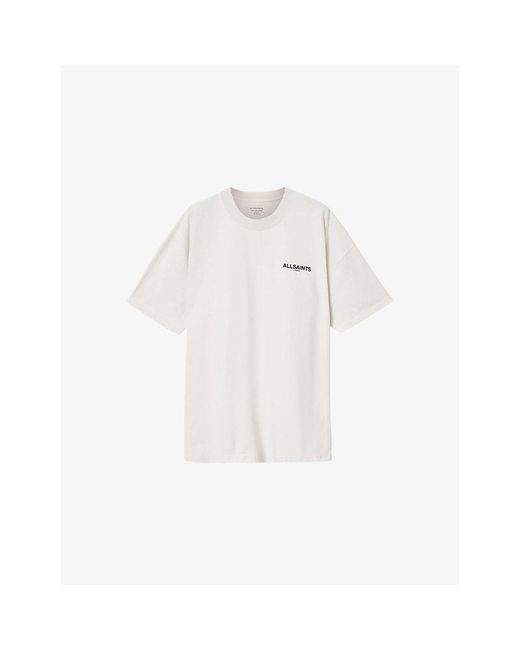 AllSaints White Hallis Graphic-Print Cotton T-Shirt for men