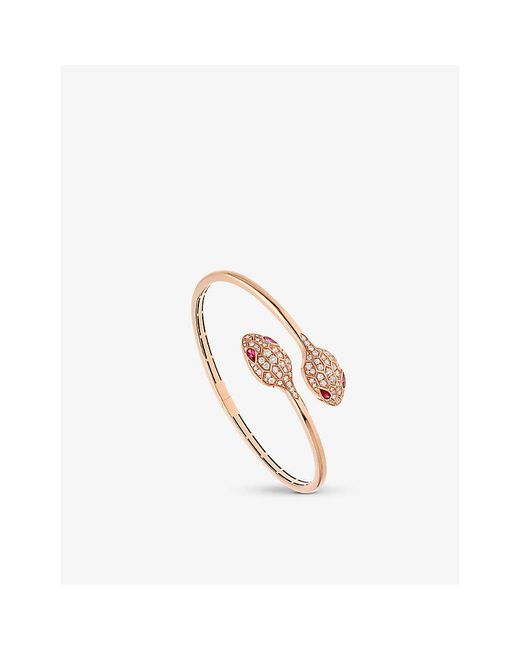 BVLGARI White Serpenti 18Ct Rose- And 1.08Ct Brilliant-Cut Diamond Bangle Bracelet