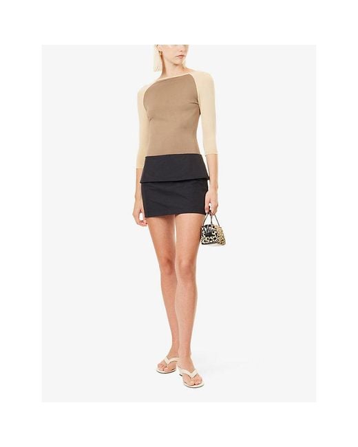 Belle Anna Black Helia Panelled-Waistband Cotton-Blend Mini Skirt