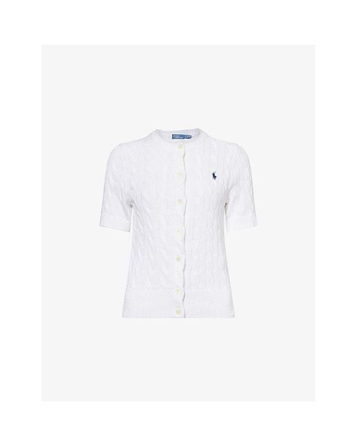 Polo Ralph Lauren White Cable-Knit Short-Sleeves Cotton Cardigan