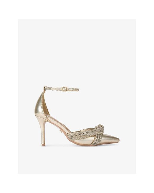 Carvela Kurt Geiger White Arielle Crystal-Knot Metallic Faux-Leather Court Heels