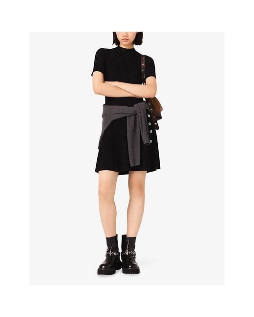 Maje Black Short Button-Embellished Stretch-Knit Mini Dress
