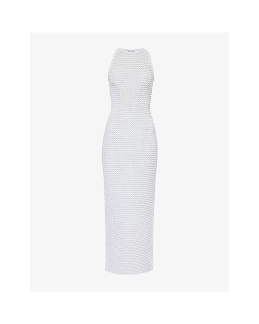Alaïa White Slim-fit Round-neck Knitted Maxi Dress