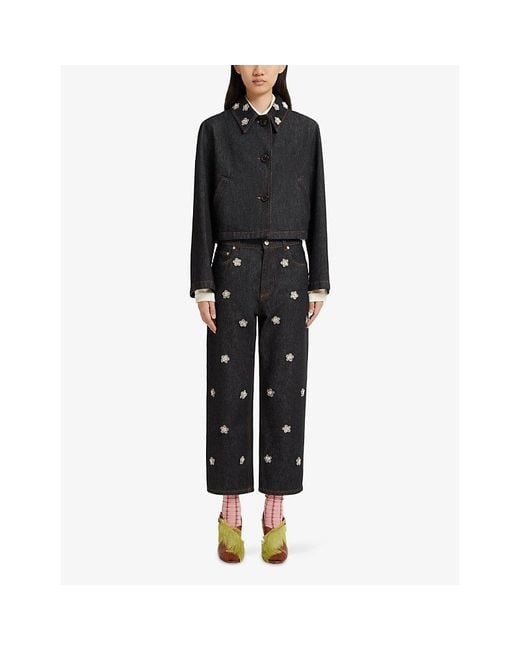 Marni Black Daisy Applique Denim Jacket