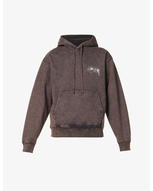 Stussy Brown Designs Faded-wash Boxy-fit Cotton Hoody for men