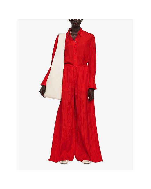 Joseph Red Thoresby High-rise Pleated Silk Trousers
