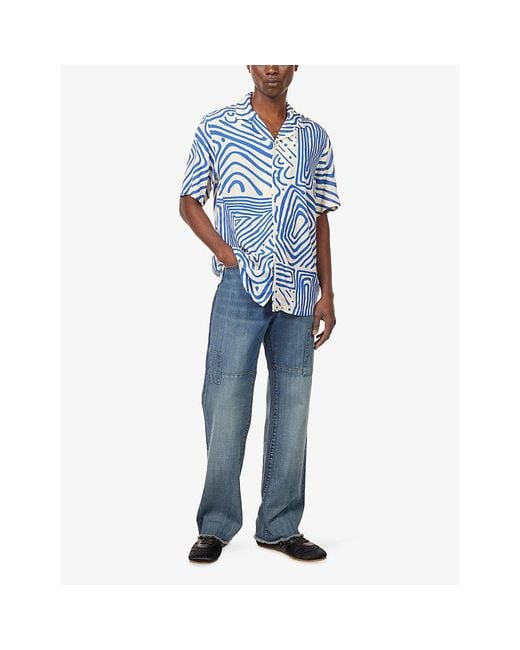 Oas Blue Eldovado Graphic-Pattern Woven Shirt for men