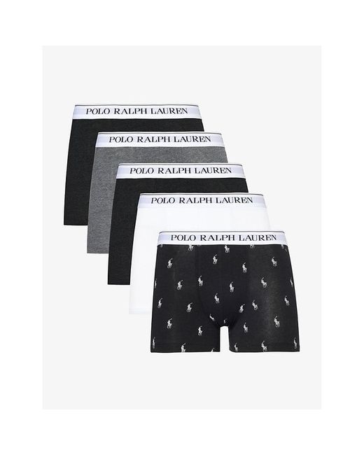 Polo Ralph Lauren Black Logo-embroidered Pack Of Five Stretch-cotton Trunk for men