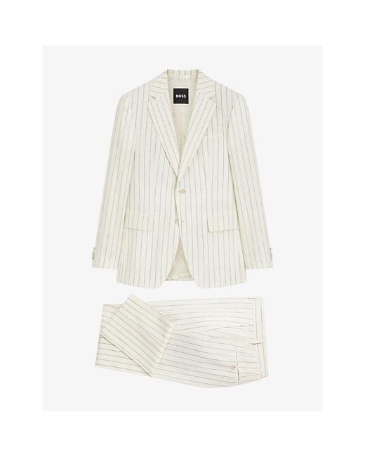 Boss White Pinstriped Slim-Fit Wool-Blend Suit for men