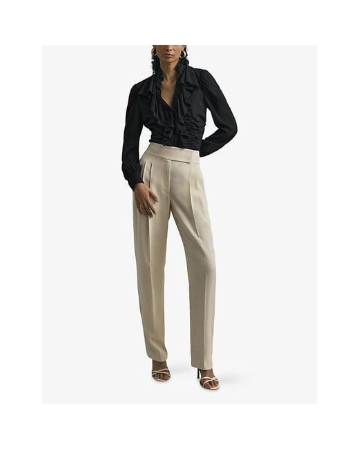 Reiss Black X Atelier Laverna Ruffle-Front Stretch-Silk Blouse