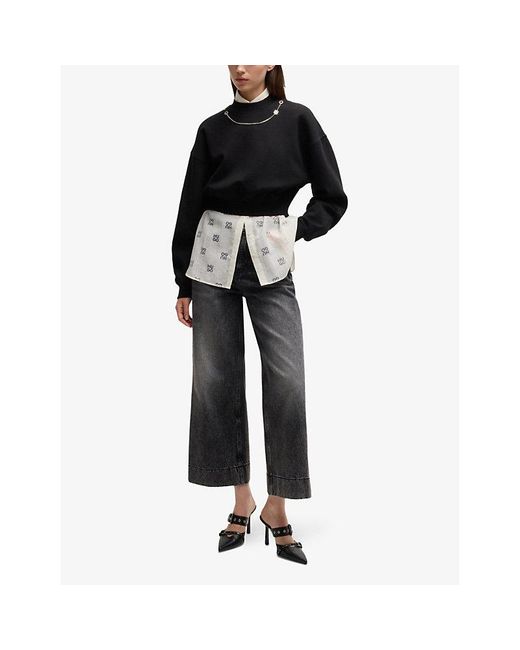 HUGO White Brand-Devoré Oversized-Fit Woven Shirt