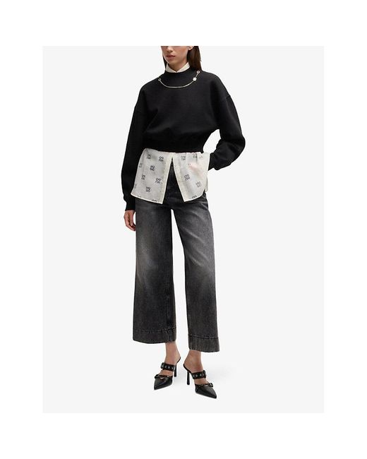 HUGO White Brand-Devoré Oversized-Fit Woven Shirt