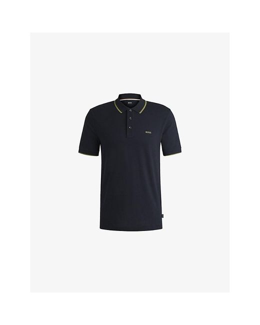 Boss Blue Branded Short-Sleeve Cotton Polo Shirt for men