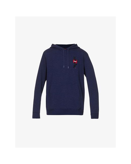 HUGO Blue Japanese-Ideogram Cotton-Jersey Hoody for men