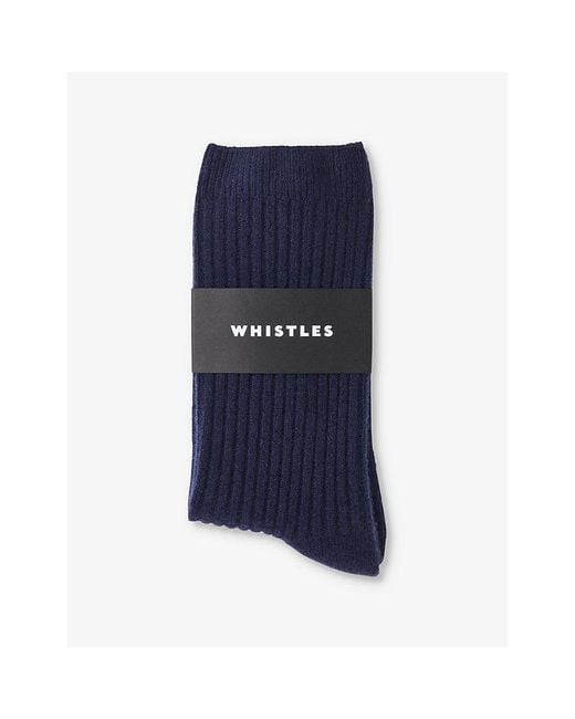 Whistles Blue Ribbed-Knit Cashmere Socks
