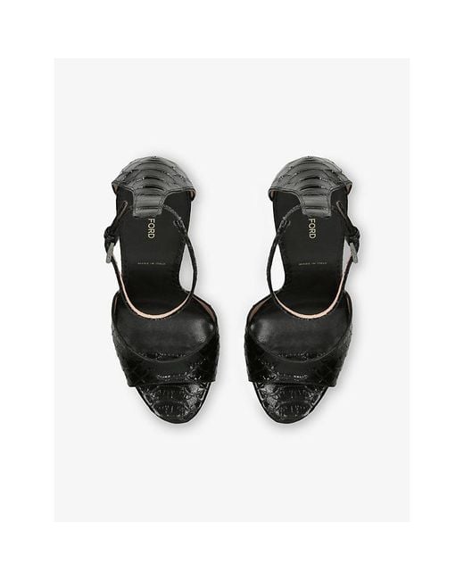 Tom Ford White Pin-Heel Embossed-Leather Heeled Sandals