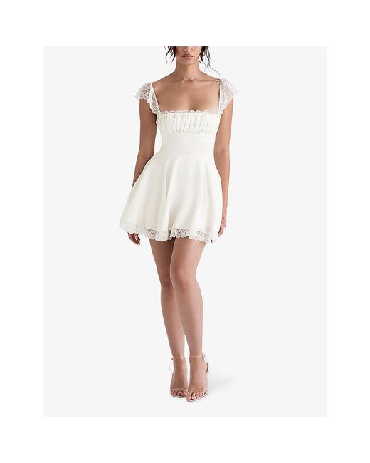 House Of Cb White Kaia Square-Neck A-Line Woven Mini Dress
