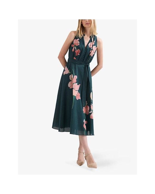 Phase Eight Blue Lucinda V-Neck Floral-Print Woven Midi Dress