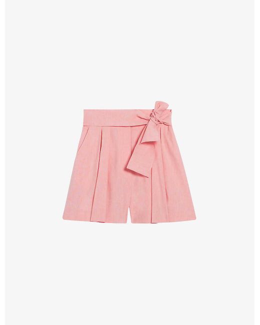 Claudie Pierlot Pink Espoir Scalloped-hem Linen-blend Shorts