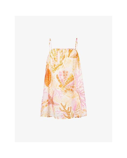 Seafolly White La Mer Graphic-Print Bandeau Cotton Mini Dress