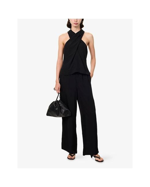 Theory Black The Slit Wide-Leg Woven Trousers