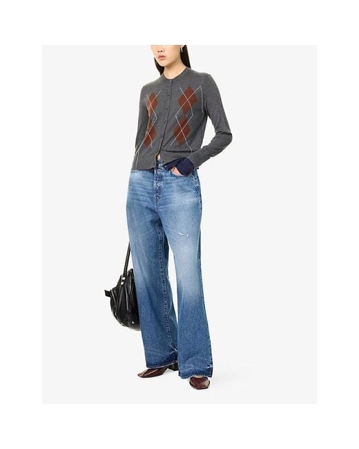 Acne Blue Double-Layered Argyle-Pattern Silk-Blend Cardigan