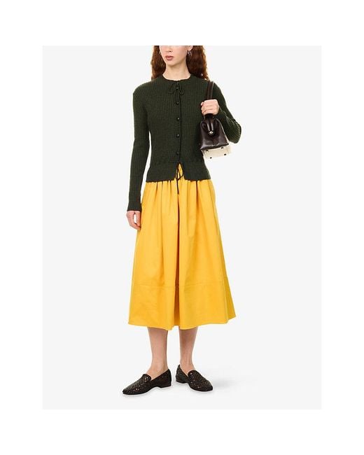 Weekend by Maxmara Yellow Fitted-Waist Gathered Cotton Midi Skirt