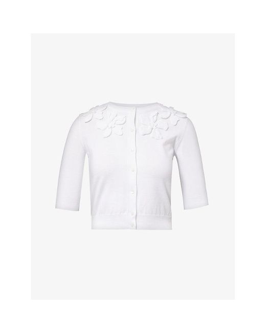 Valentino Garavani White Floral-pattern Slim-fit Cotton-knit Cardigan
