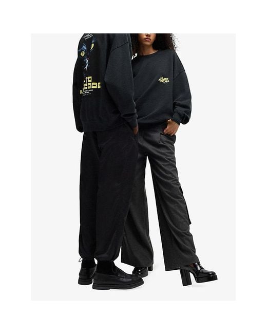 HUGO Black Branded-Print Relaxed-Fit Cotton-Jersey Sweatshirt