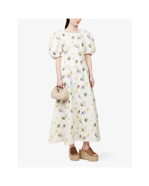 Gabriela Hearst White Enaya Floral-Print Linen Maxi Dress