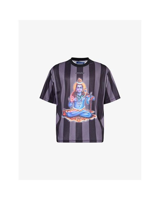 AWAKE NY Blue Soccer Striped Woven T-Shirt for men