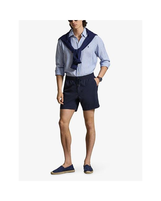 Polo Ralph Lauren Blue Logo-Embroidered Seersucker Cotton-Blend Shorts for men