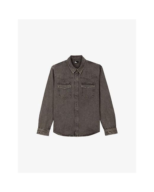 The Kooples Gray Faded-Wash Chest-Pocket Denim Shirt for men