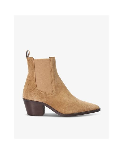 Dune Natural Pexas Western Suede Heeled Ankle Boots