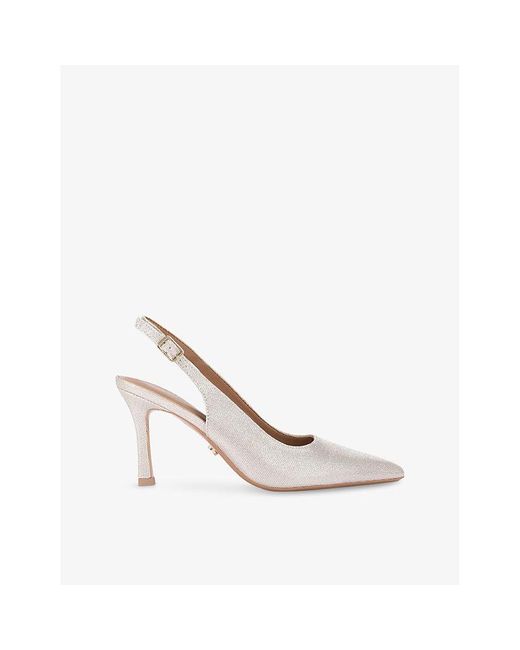 Carvela Kurt Geiger White Corletta Iridescent Sling-Back Woven Court Heels