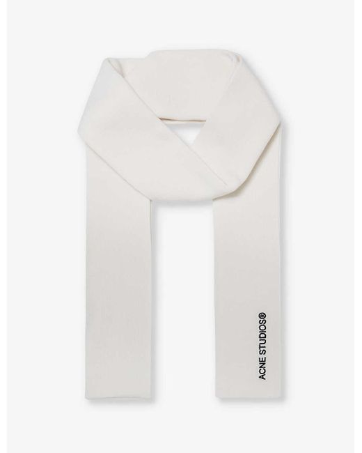 Acne White Logo-embroidered Knitted Wool-blend Scarf