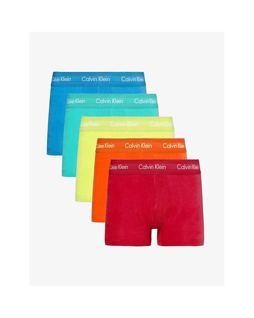 Calvin Klein Red Branded-waistband Low-rise Fitted Stretch-cotton Trunks Pack Of Five for men
