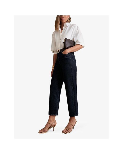 Reiss Blue Selin Mid-Rise Straight-Leg Denim Jeans