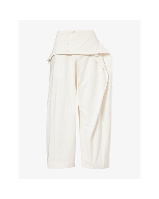 Issey Miyake White Grainy Wrap-Over Cotton-Blend Trousers