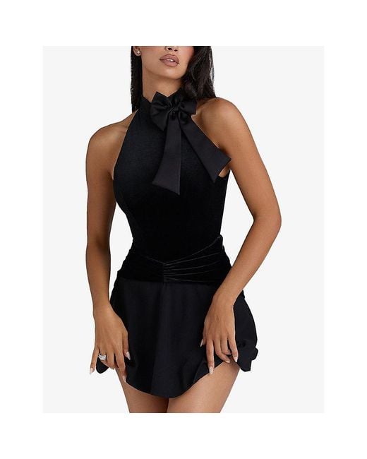 House Of Cb Black Blair Bodysuit With Optional Bow Xs (A-C Cup)