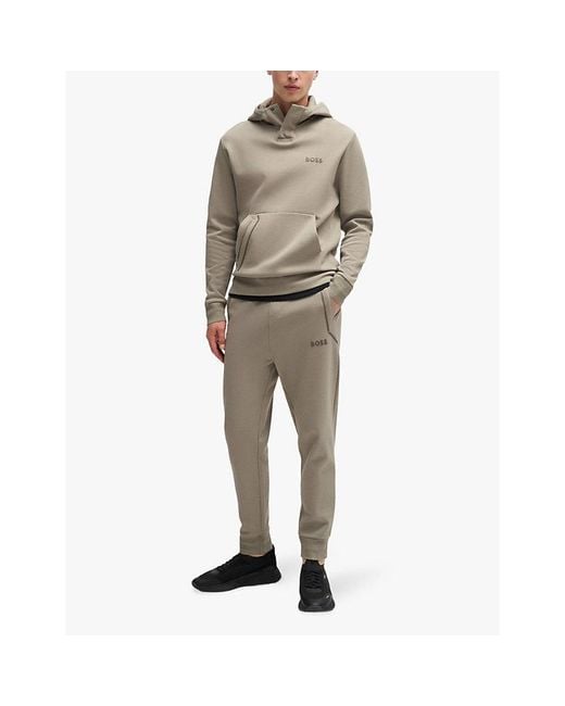 Boss Gray Mirror-Effect Logo Cotton-Blend Jogging Bottoms for men