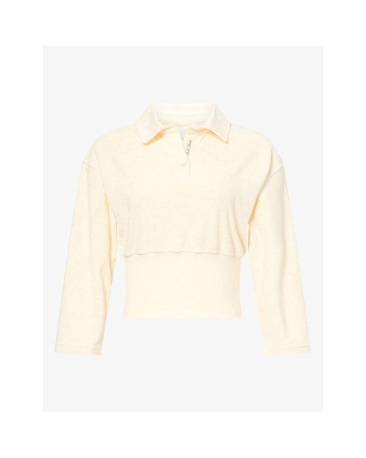 Ru & Rocka White Contrast-Hem Towelling Polo Top