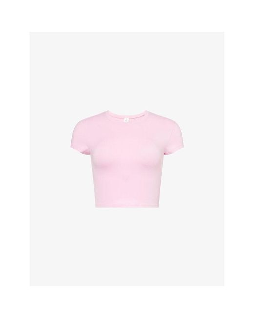 Alo Yoga Pink Alosoft Finesse Round-Neck Stretch-Woven T-Shirt