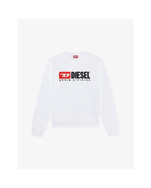 DIESEL White S-ginn-div Logo-appliqué Cotton-jersey Sweatshirt for men