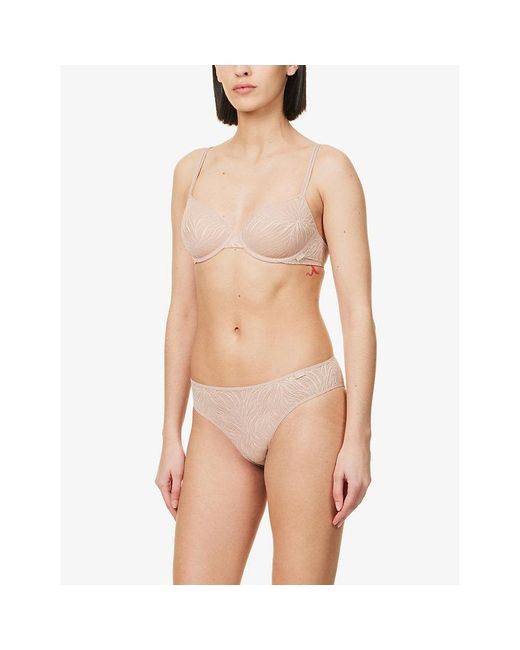Calvin Klein Sheer Marquisette Floral-embroidered Stretch-lace Bra in  Natural | Lyst